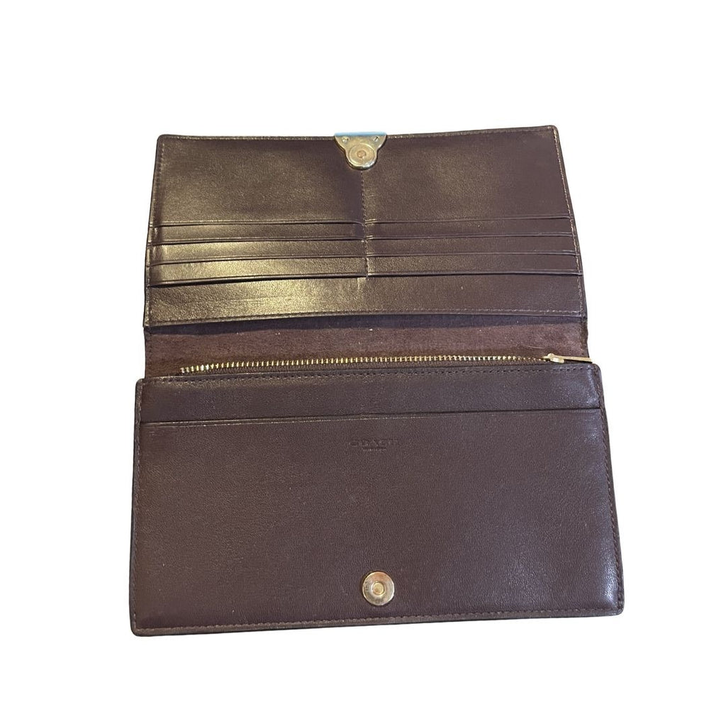 Vintage Coach Leather Dreamer Wallet Brown Slim Credit Card Bill Coin Zipper