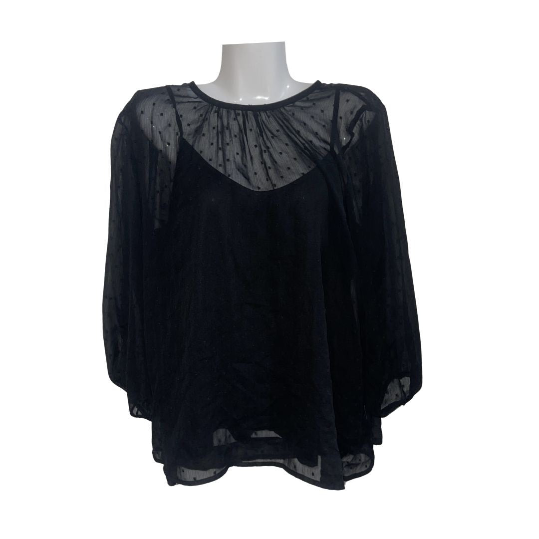 Old Navy Black Sheer Swiss Pin Dot Blouse Inner Cami Size large Chic Whimsigoth