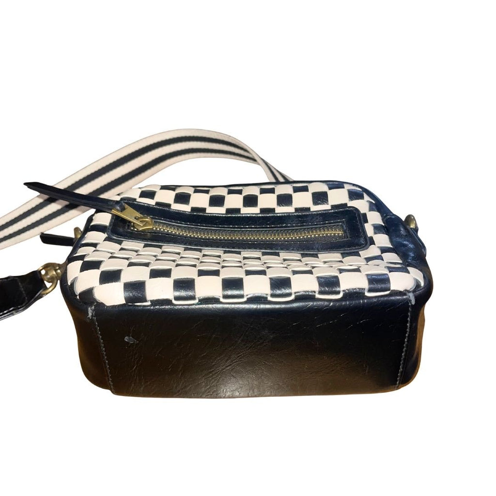 Universal Thread Camera Crossbody Purse Black Cream Checkered Canvas Strap