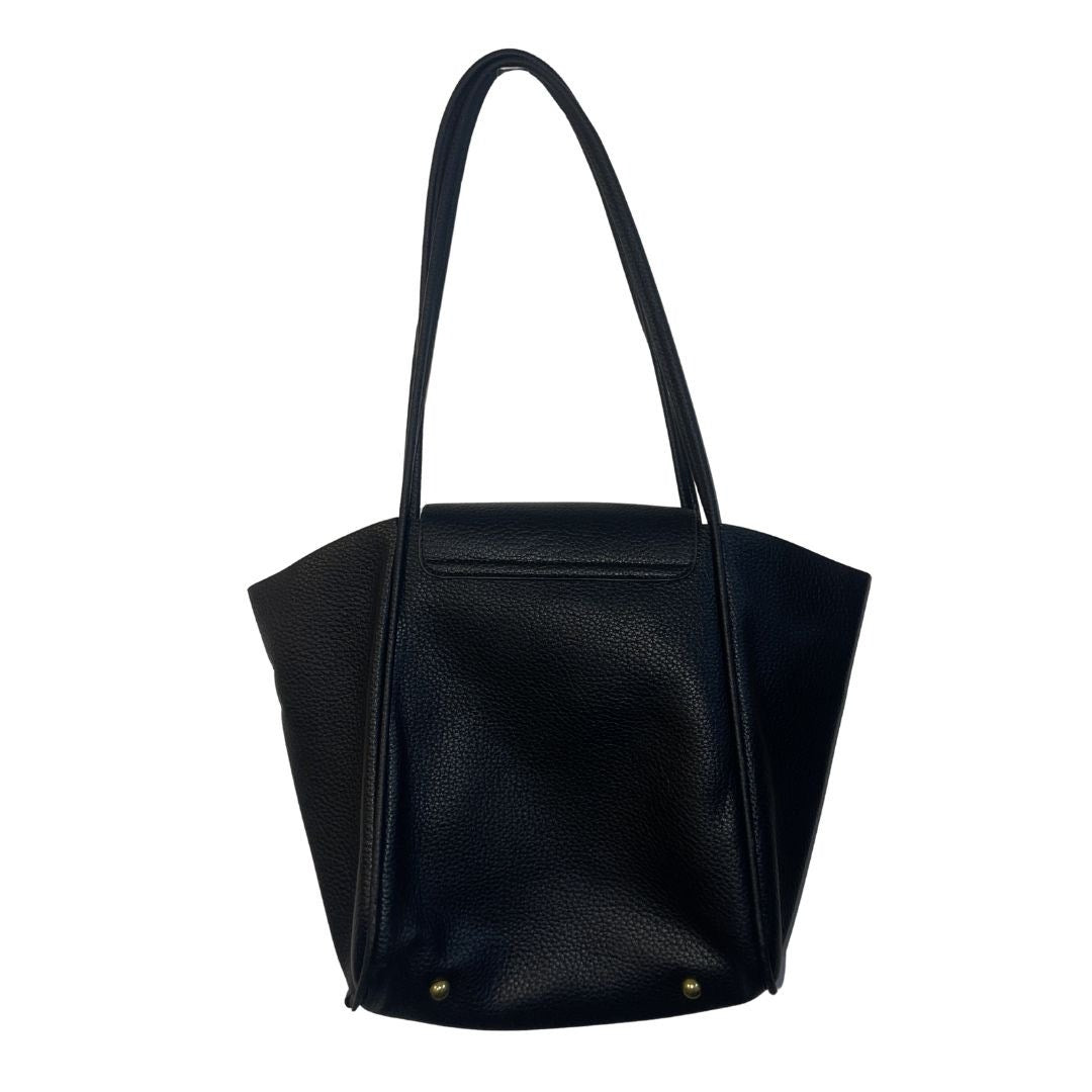 Mel & Co Pouch Bag In Tote Front Flap Black Faux Leather Shoulder Straps Everyday