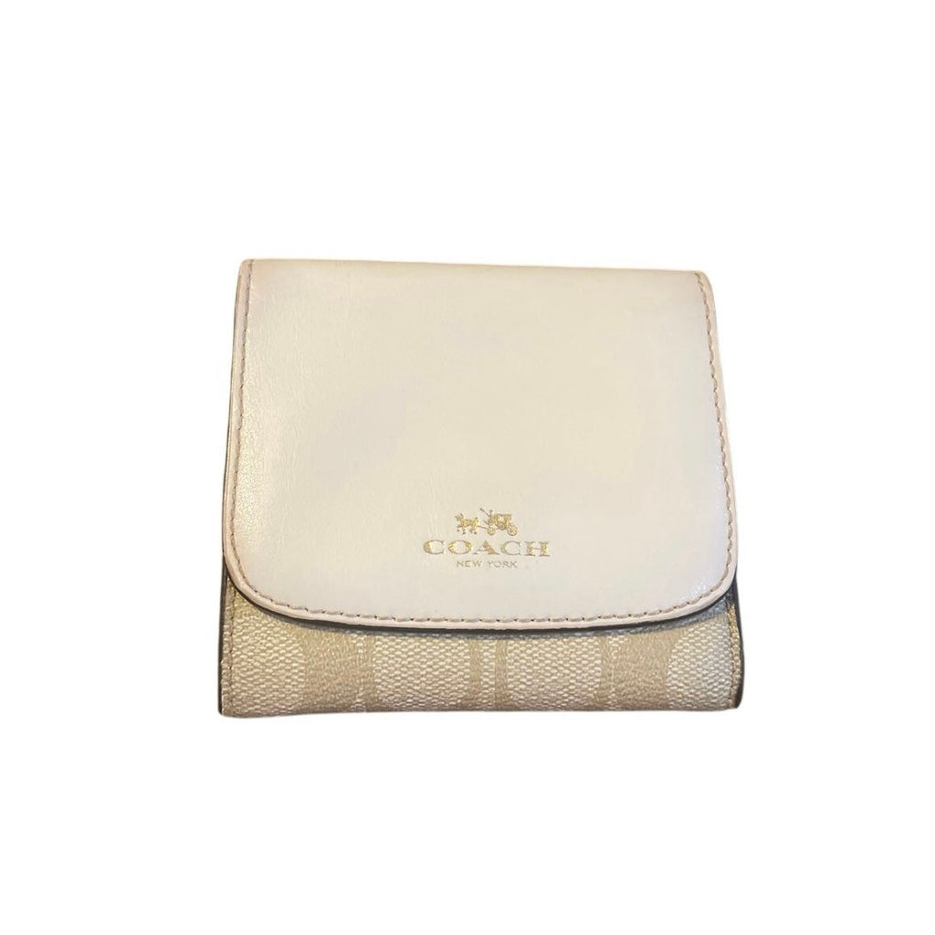Coach Signature Canvas Small Trifold Compact Wallet Accessories