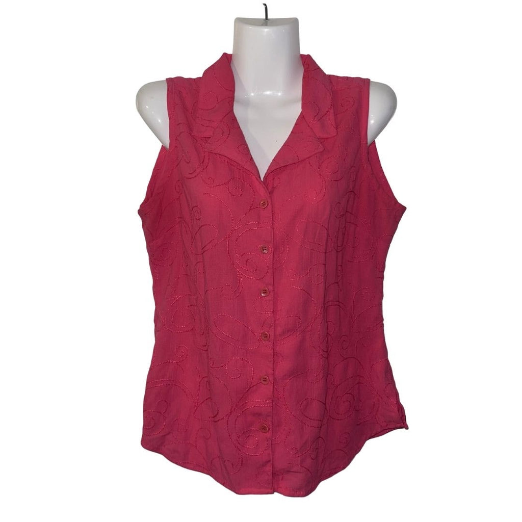 Christopher & Banks Button Vest Sleeveless Blouse Floral Pattern SZ Vintage Chic