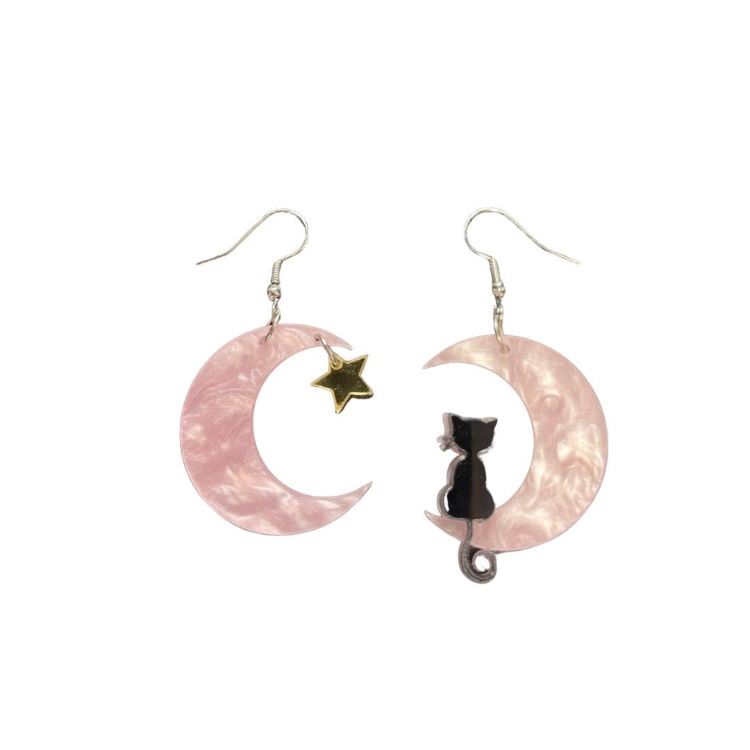 Crescent and cat earring