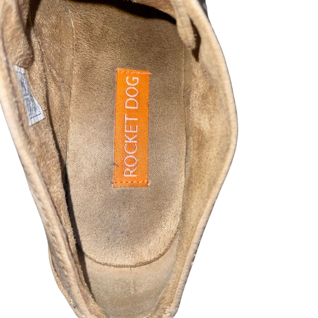 Rocket Dog Ankle Boots Beige Suede Size 9 Lace up Booties Chunky Heel