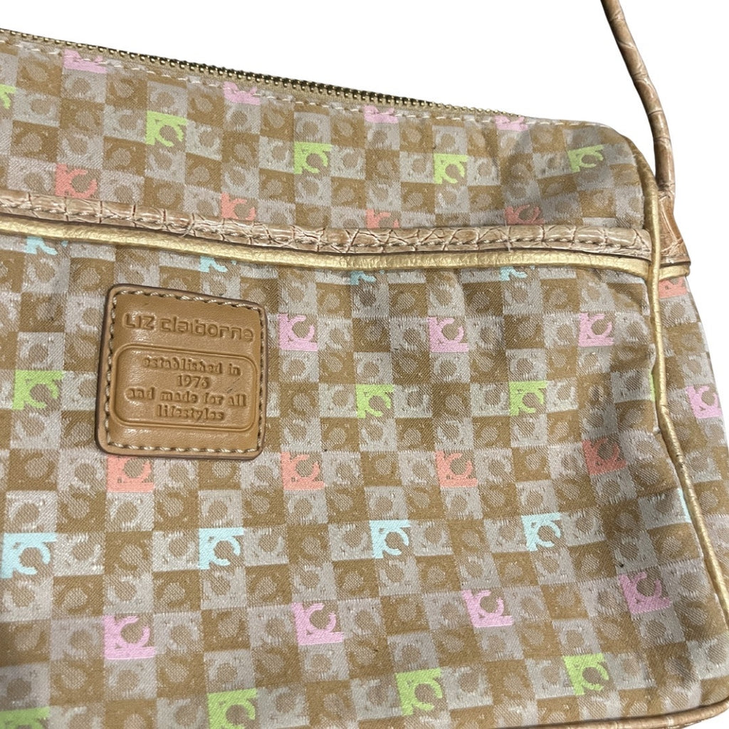 Liz Claiborne Monogram Checkered Pastel Y2K Crossbody Bag Vintage 90s Retro Chic