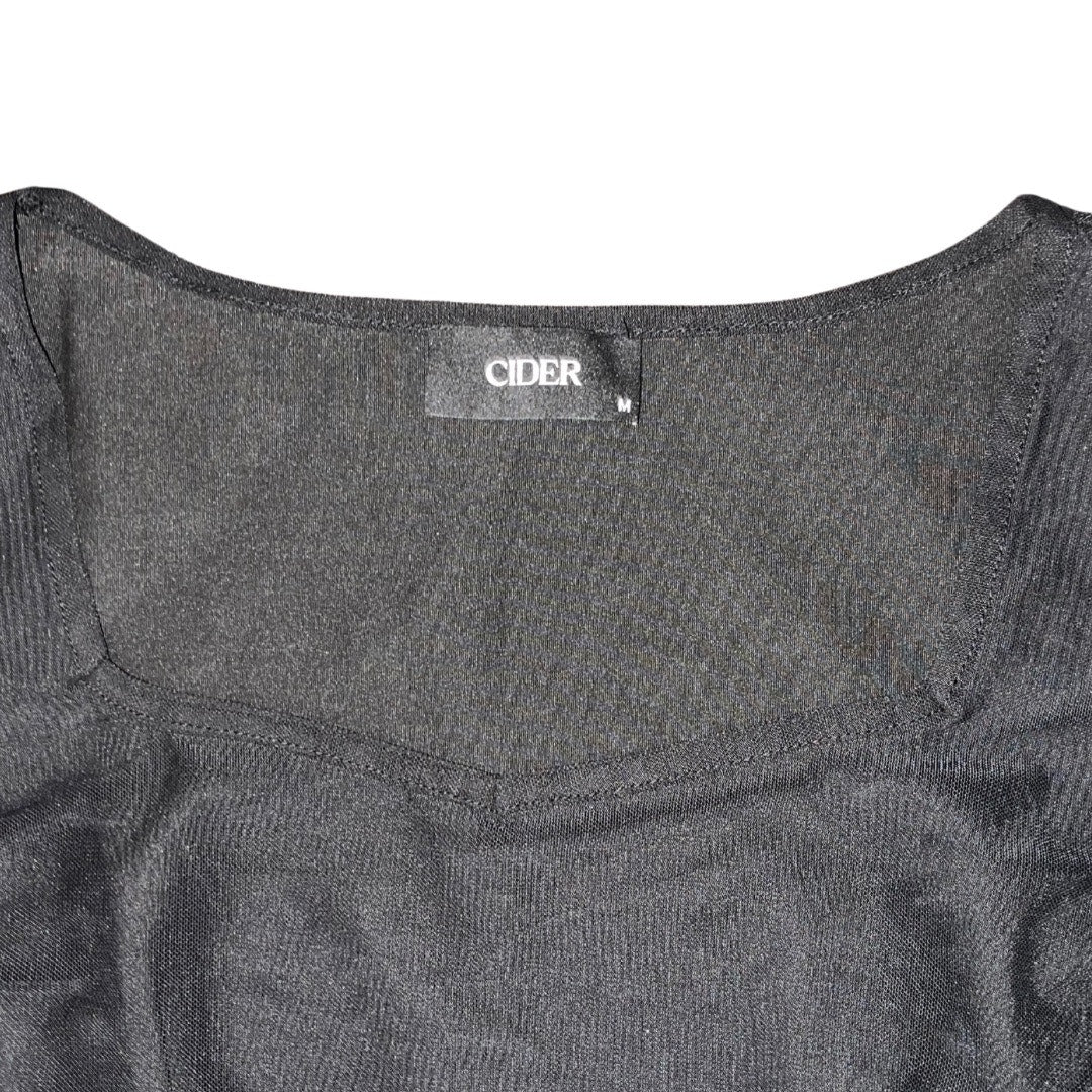 CIDER SOLID MESH BELL SLEEVE RUCHED BODYSUIT