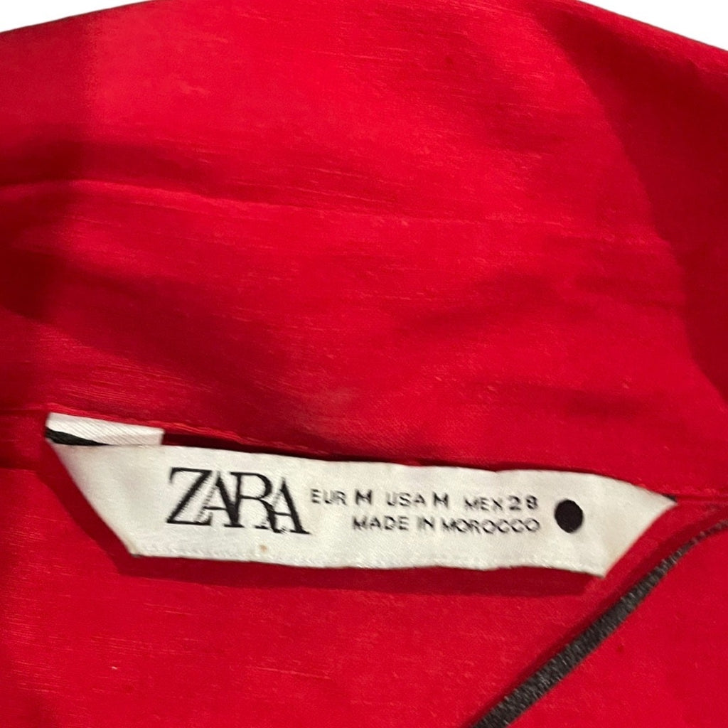 Zara Red Draped Mini Dress Collar Long Sleeves Front Ruched Date Night Dinner