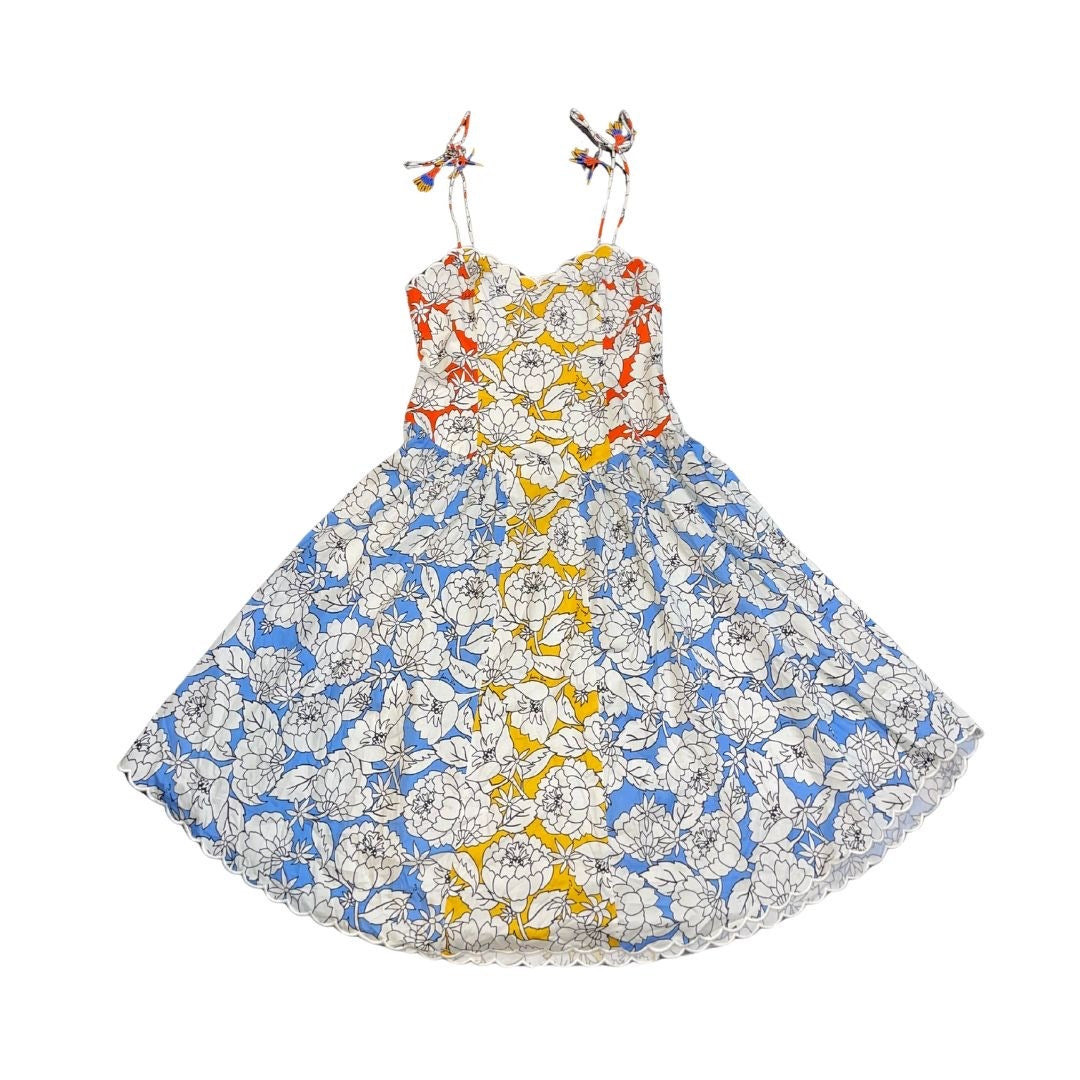 Farm Rio x Anthropologie Basque-Waist Midi Dress Size Large Tie Straps Fit Flare