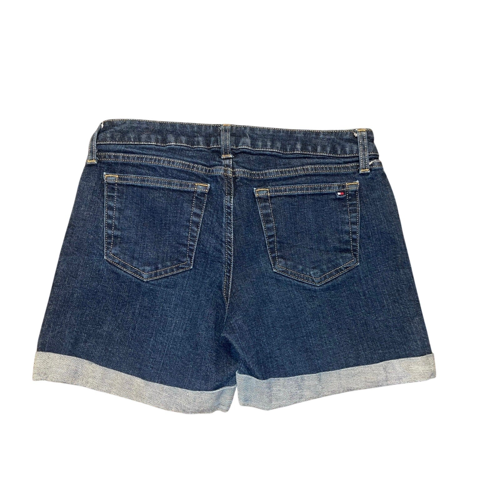 Tommy Hilfiger Mid Rise Denim Jean Shorts Size 4 Cuffed Hem Dark Blue Wash