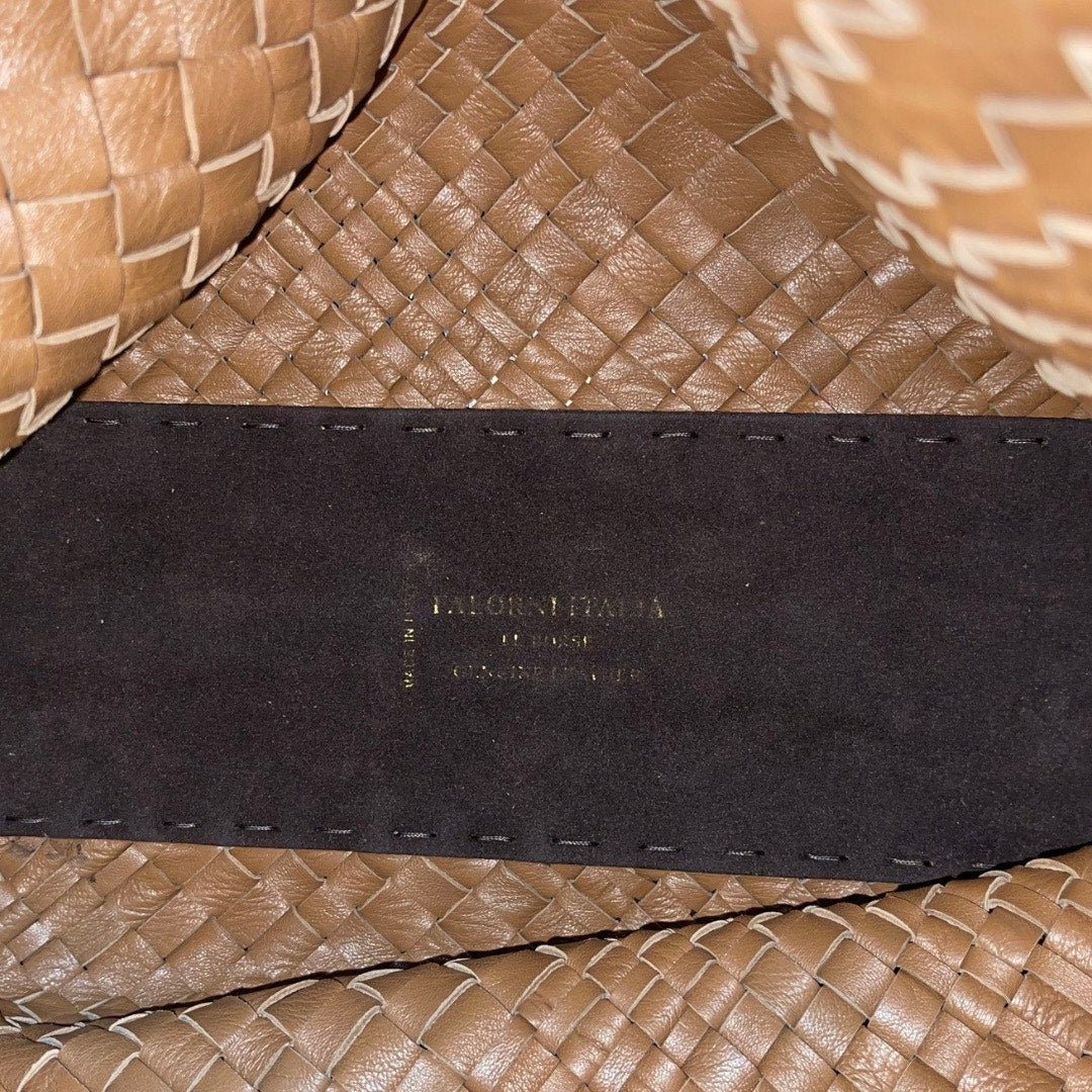 Vintage Falorni Mocha Brown Woven Leather Tote Made in Italy Handbag Top Handle