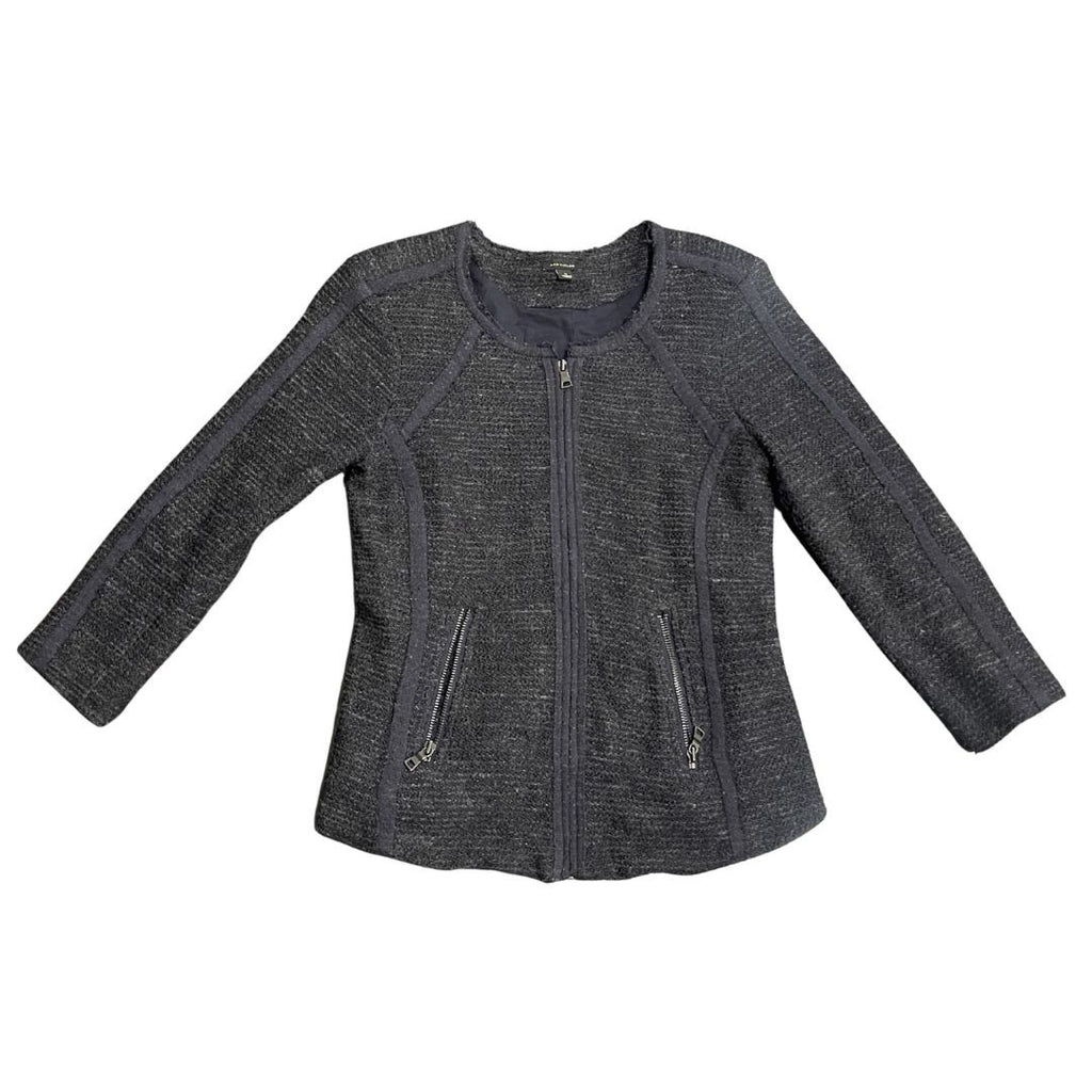 Ann Taylor Blue Marled Wool Blend Zip Sweater Jacket Size Small Career Office