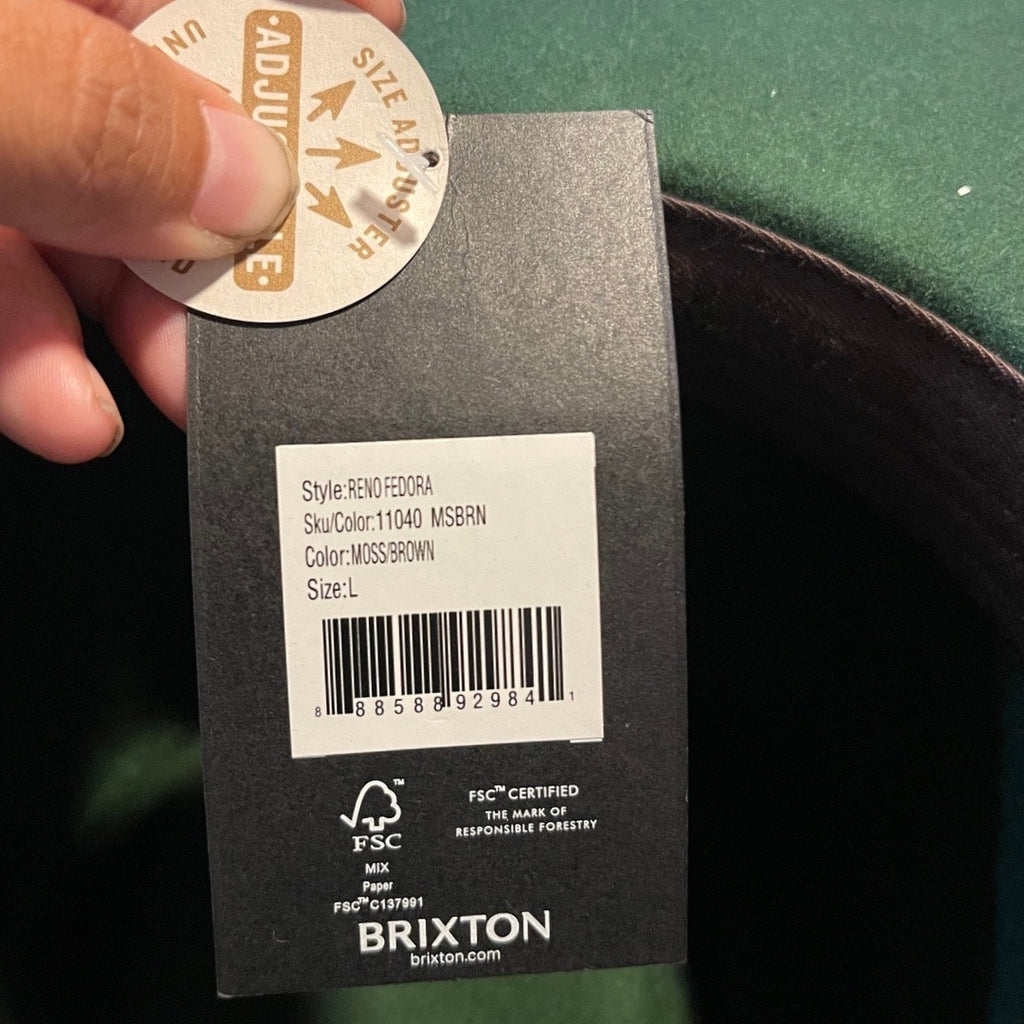 Brixton Reno Fedora Hat Adjustable Unisex Moss Brown Large 100% Australian Wool