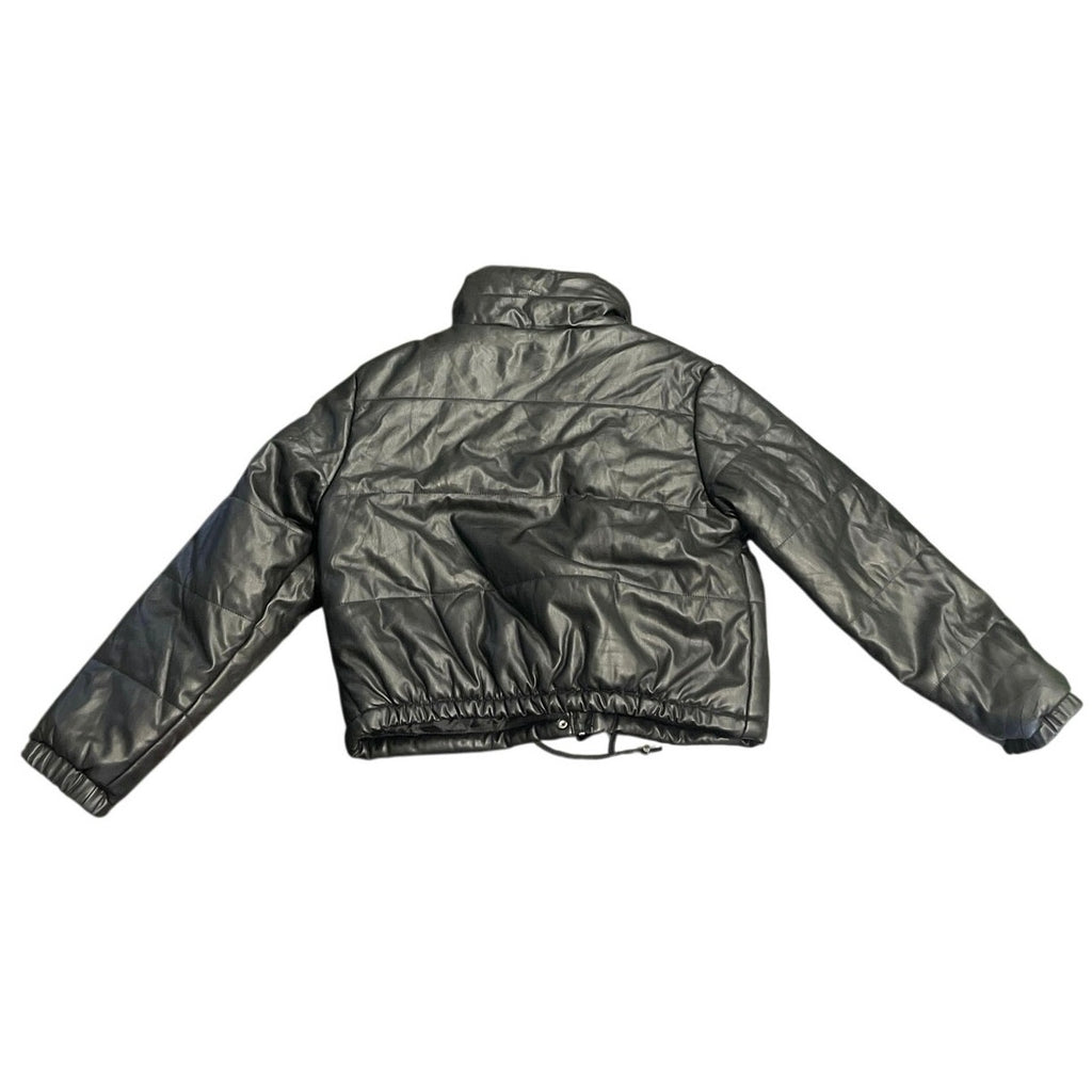 Vigoss Faux Leather Cropped Quilted Puffer Jacket SZ XL Military Flight Aviation