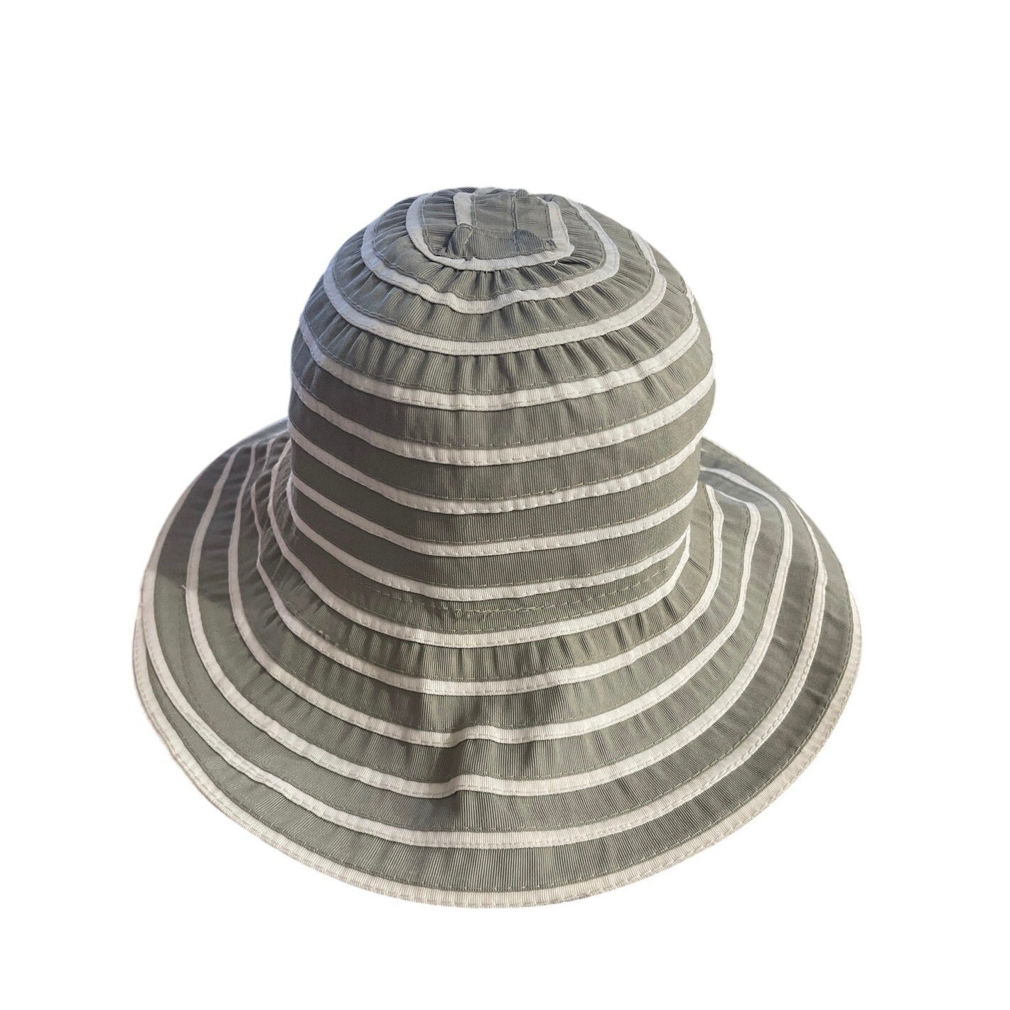 Sur La Tete Striped Sage Green Wide Brimmed Bucket Sun Adjustable Hat Vacation
