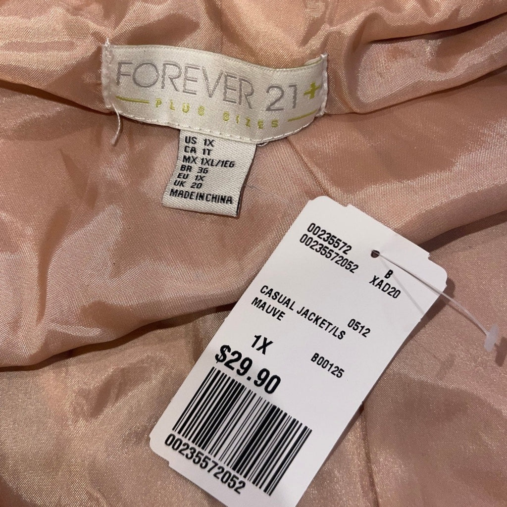 Forever 21 Mauve Hooded Jacket Trench Coat Plus Size 1X Fall Winter Utility NWT