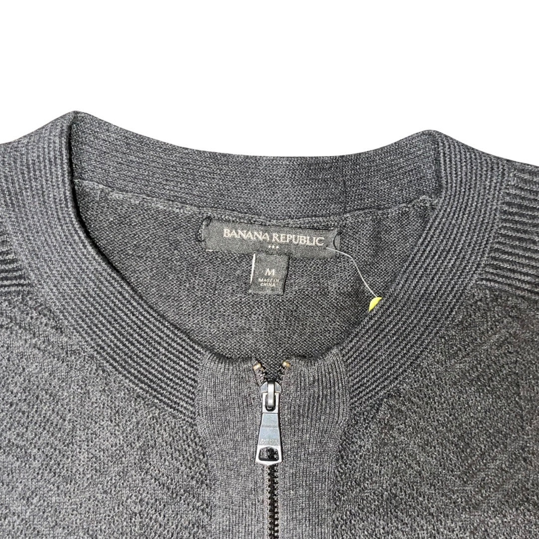 Banana Republic Gray Full Zip Front Cardigan Sweater Size Medium Preppy Casual