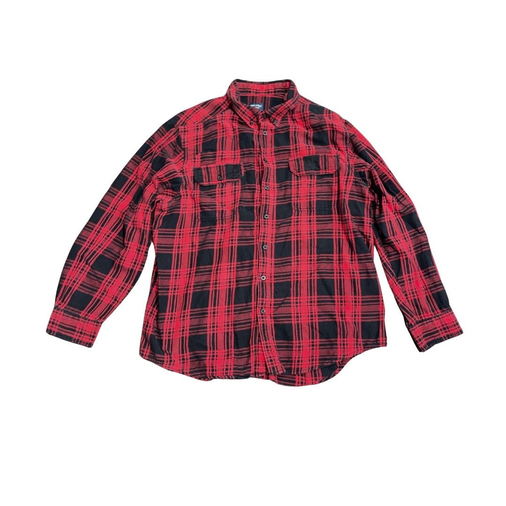 Faded Glory Men Long Sleeve Button Down Flannel Shirt Red Black Plaid Size 2XL