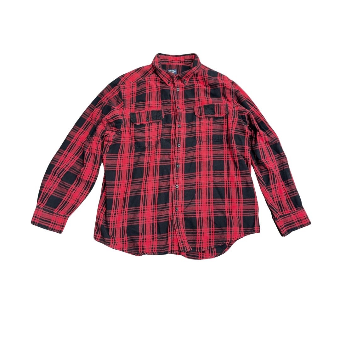 Faded Glory Men Long Sleeve Button Down Flannel Shirt Red Black Plaid Size 2XL
