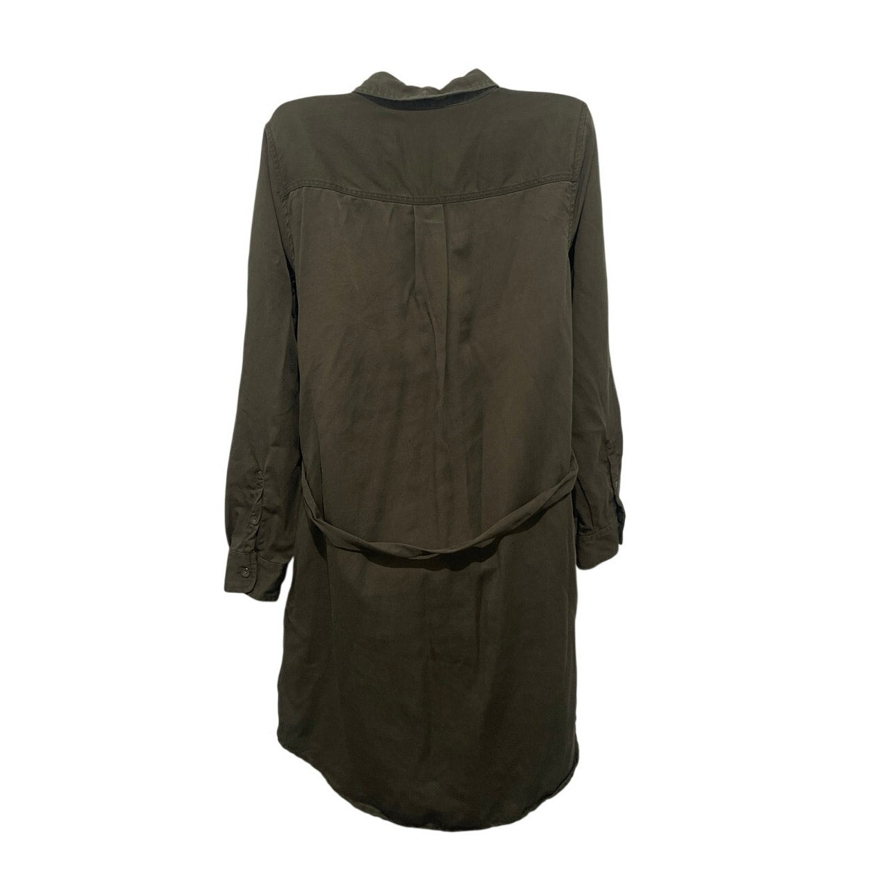 Daily Ritual Olive Green Button Down Belted Shirt Dress SZ M Safari Utility