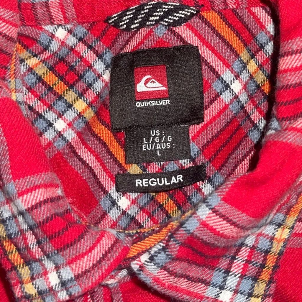 Quicksilver Mens Long Sleeve Button Up Plaid Red Size Larger Regular Fit Skater