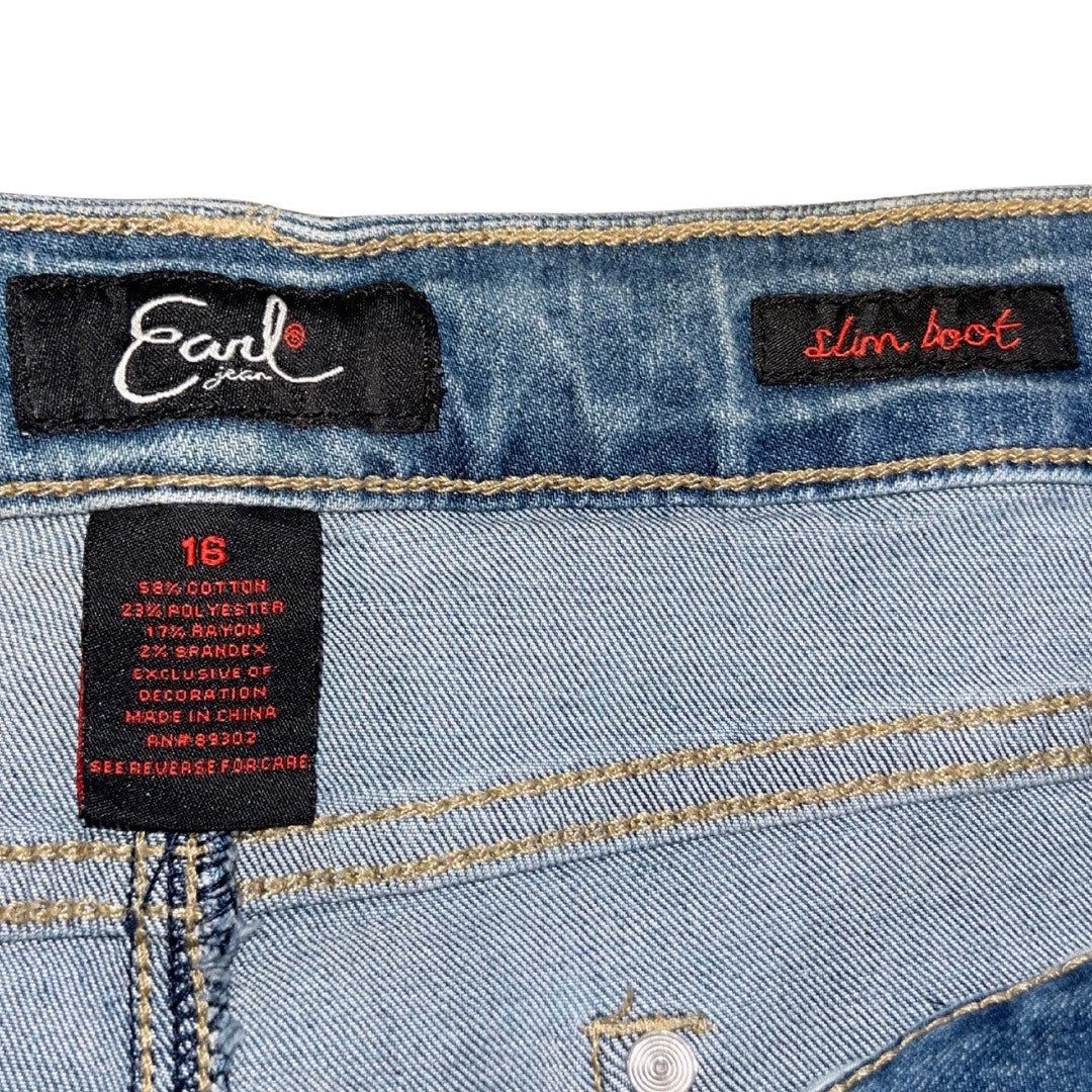 Earl Jeans Slim Fit Low Rise Boot Cut Flare Size 16 Denim Embroidered Pocket Y2K