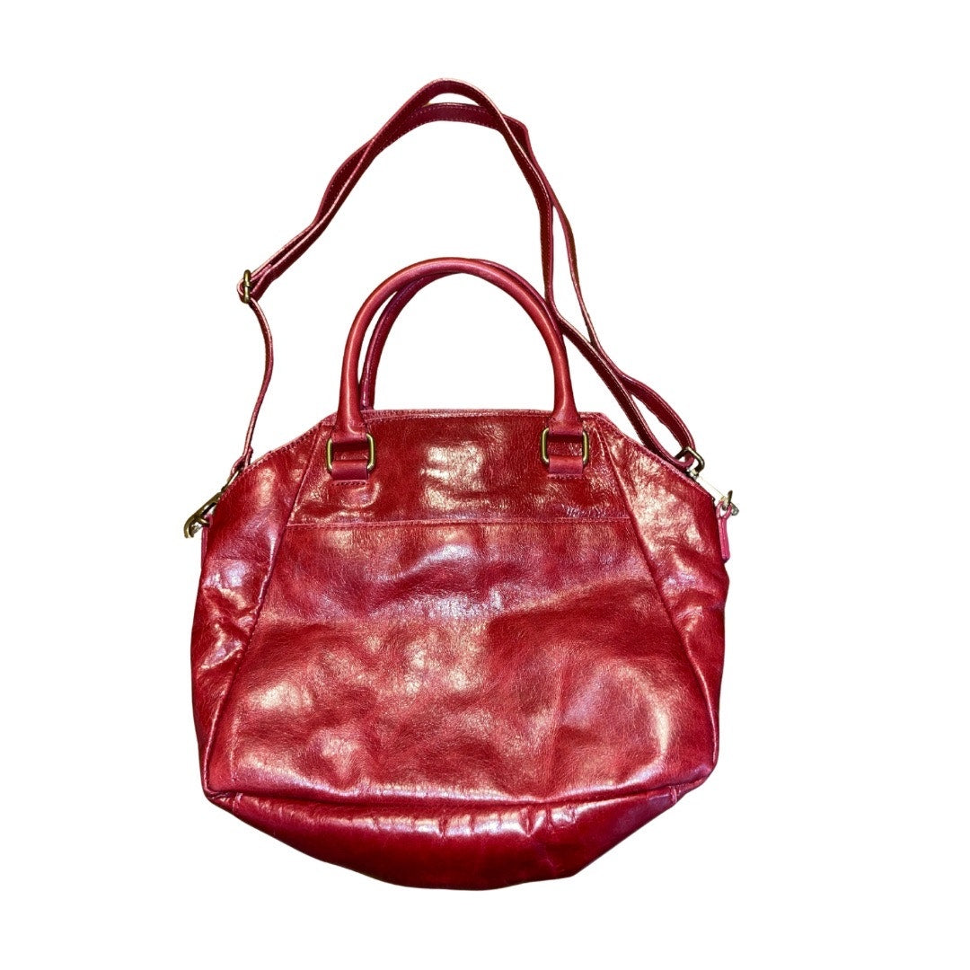 Elliott Lucca Dome Satchel Bag Red Genuine Leather Crossbody Purse
