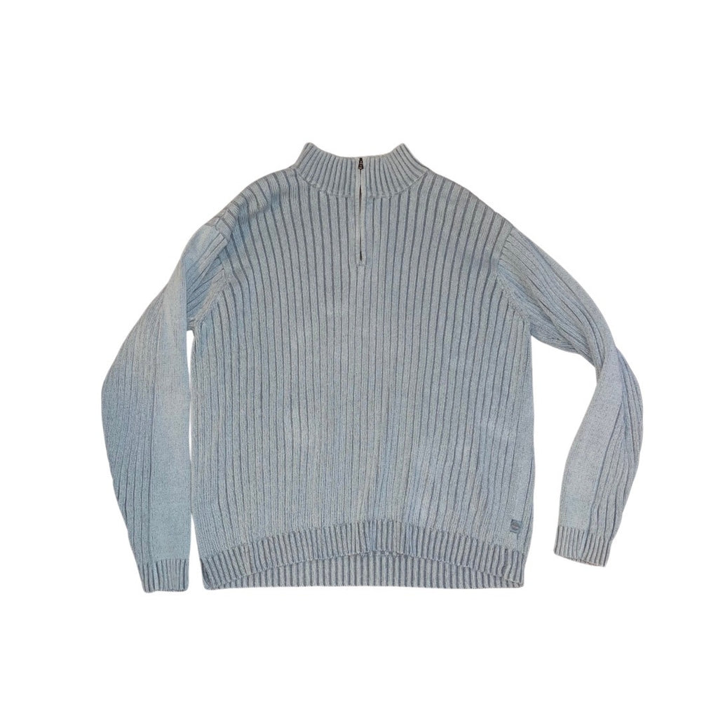 Timberland Quarter Zip Knit Men's Mock Neck 100% Cotton Sweater Blue Size XL