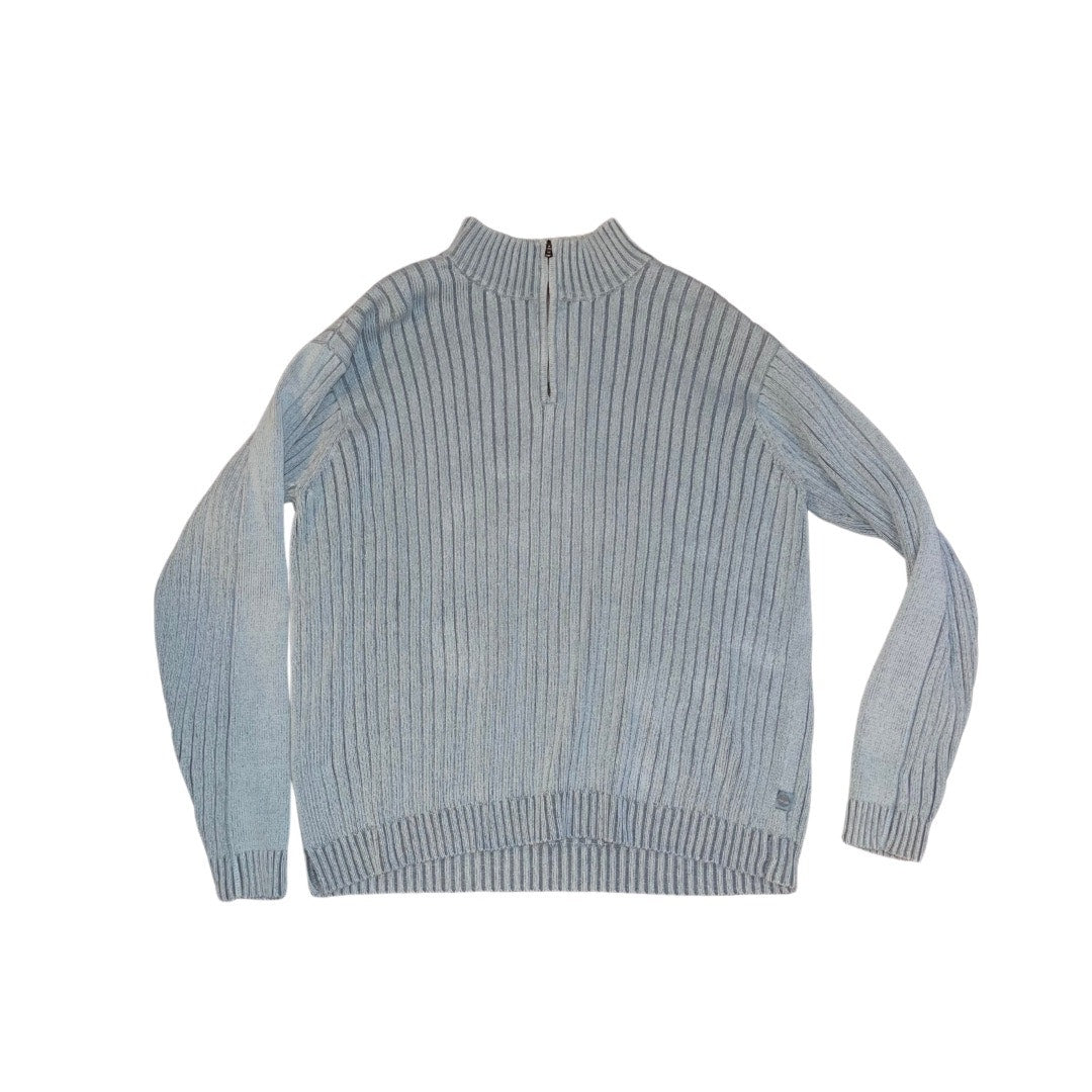 Timberland Quarter Zip Knit Men's Mock Neck 100% Cotton Sweater Blue Size XL
