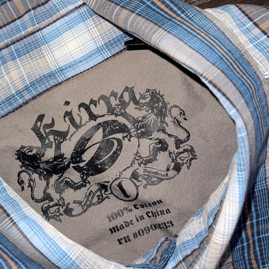 Kirra Snap Button Front Shirt Mens Long Sleeve Size Large Blue Plaid Cotton