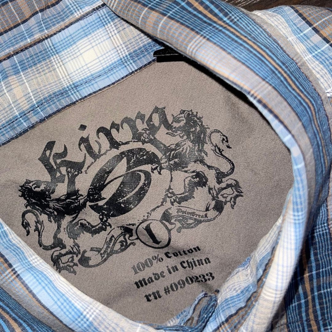 Kirra Snap Button Front Shirt Mens Long Sleeve Size Large Blue Plaid Cotton