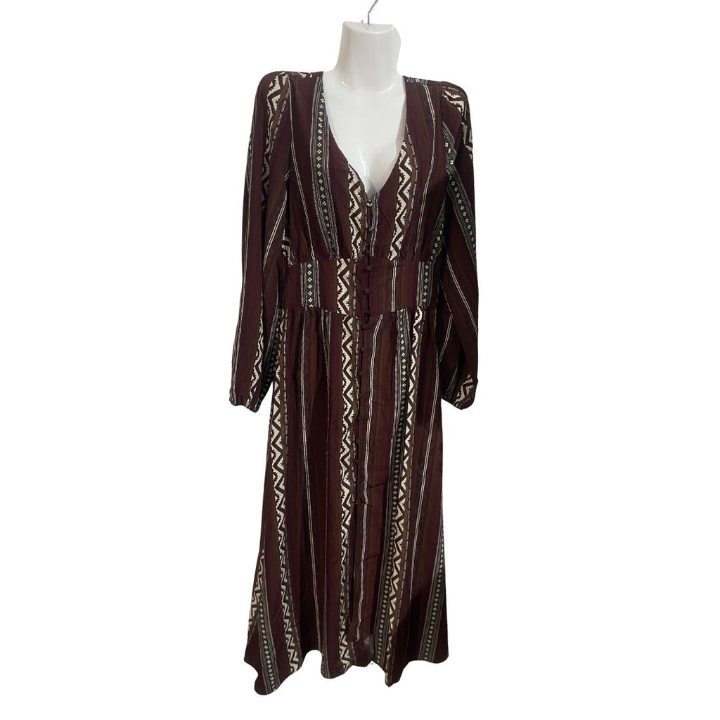 Wrangler Retro Southwestern Striped Long Sleeve Button Maxi Dress Medium Western