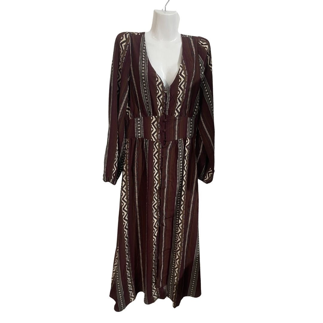 Wrangler Retro Southwestern Striped Long Sleeve Button Maxi Dress Medium Western