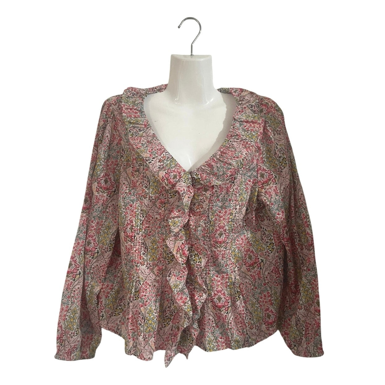 Talbots Petite Pintuck Ruffle Branching Floral Top Size LP Botanical Garden Boho