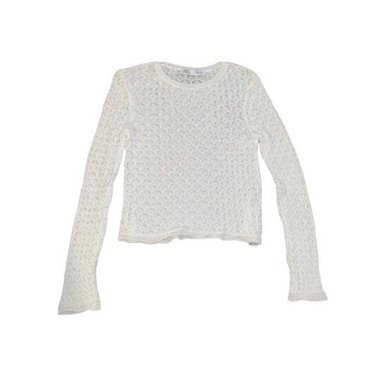 Zara off white Lace Long Sleeve Top Crochet Blouse Size Medium Boho Festival