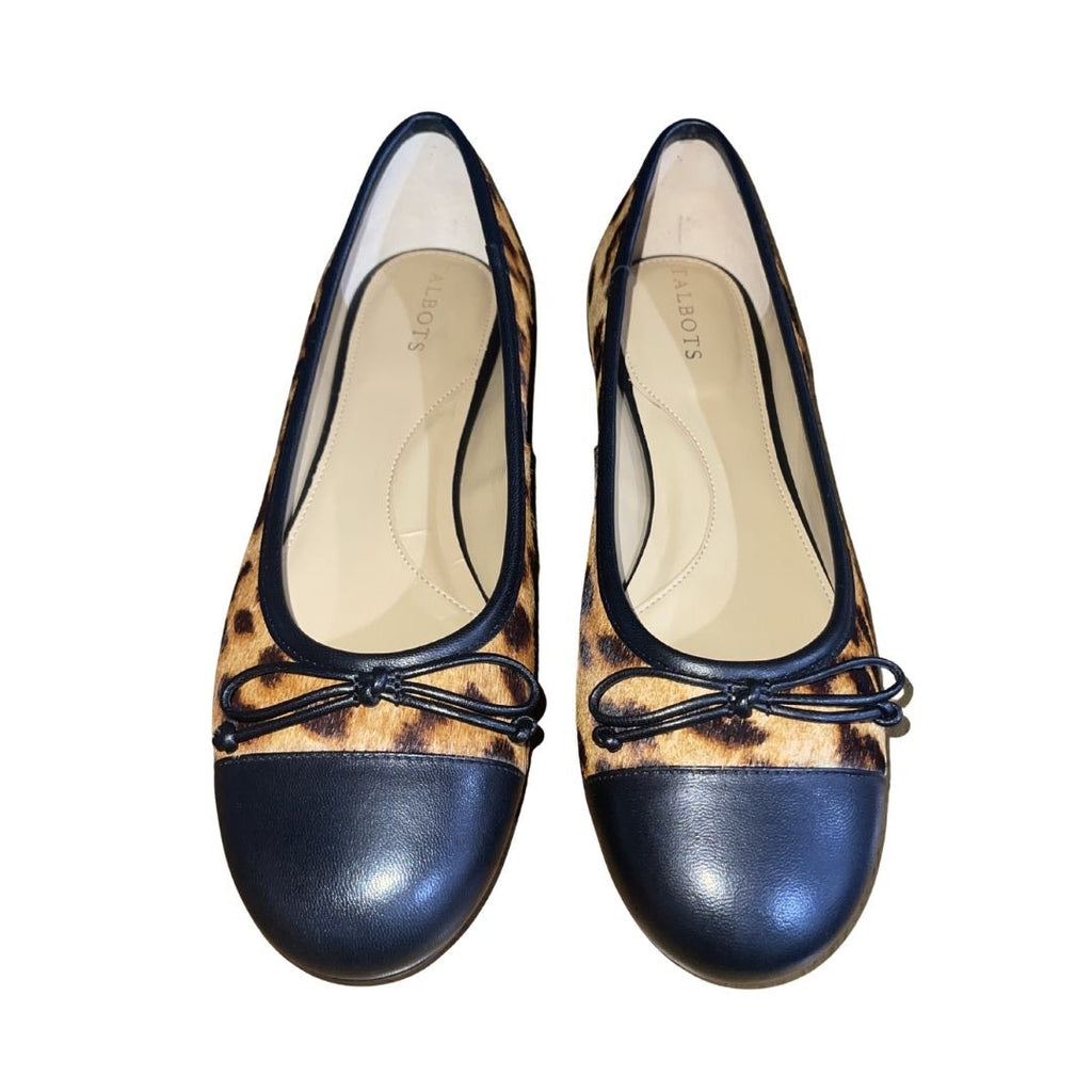 Talbots Blair Leopard Cap Toe Ballet Flats Shoes 100% Calf Hair 8.5 NWB