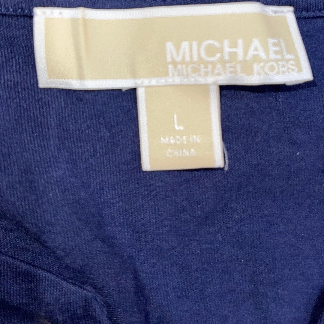 Michael Kors Top Blouse Jersey Short Sleeve Nautical Navy Blue Size Large