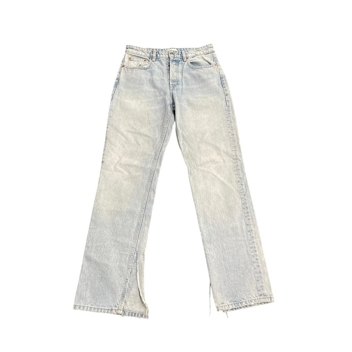 Zara Light Wash Straight Leg Denim Jeans Size 6 Side Split Hems 90s VTG Inspired