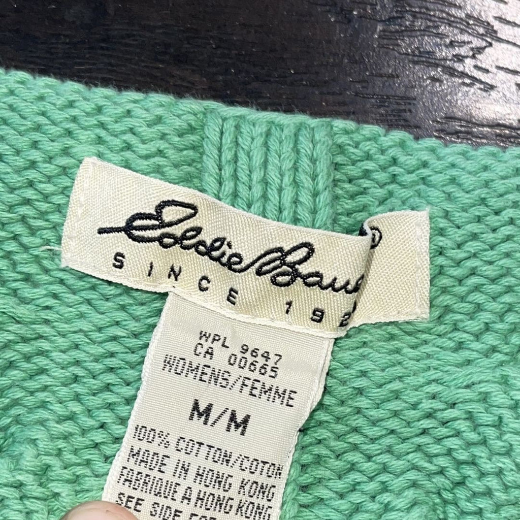 Eddie Bauer Cable Knit Green Pullover Sweater Size Medium 90s Vintage Casual