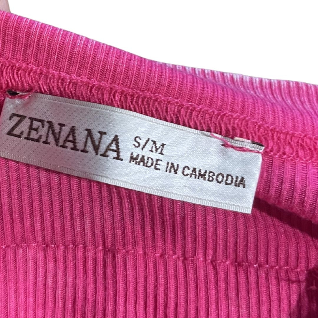 Zenana Washed Ribbed Short Sleeve Boat Neck Hot Pink Size S/M Lounge Artsy Boho