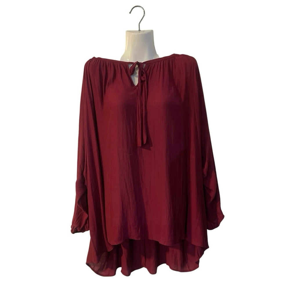 Simply Emma Burgundy Long Sleeve Flowy Blouse Plus SZ 1X Lagenlook Peasant