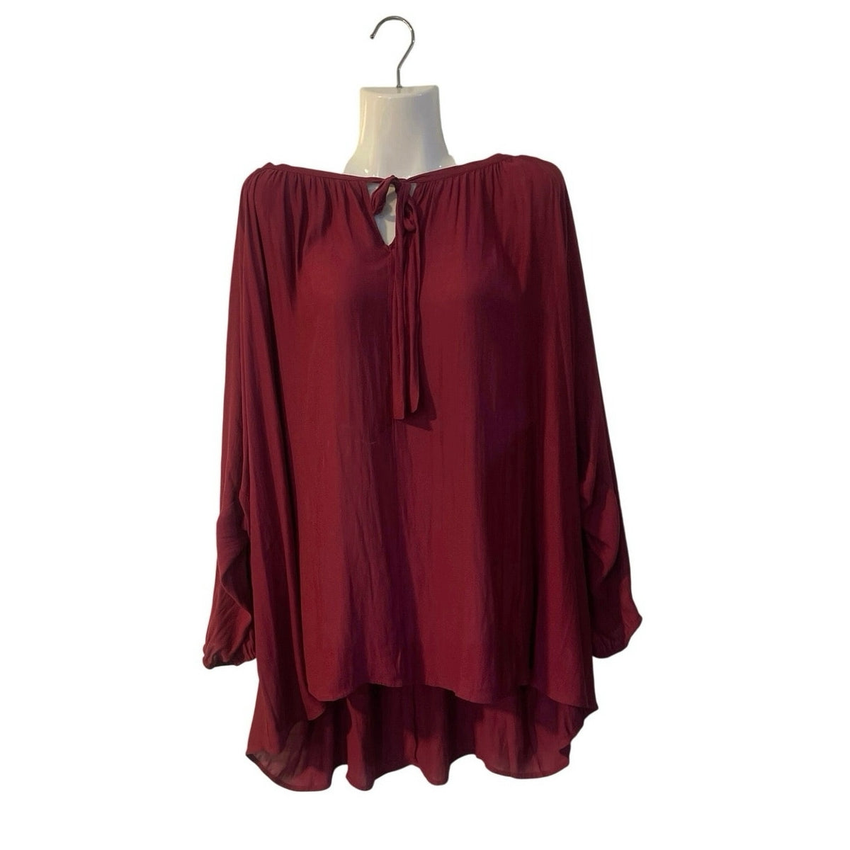 Simply Emma Burgundy Long Sleeve Flowy Blouse Plus SZ 1X Lagenlook Peasant