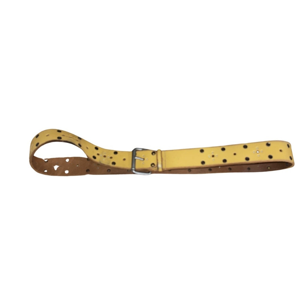 Gap Y2K Mustard Yellow Genuine Leather Grommet Hardware Belt Metal Buckle Size L