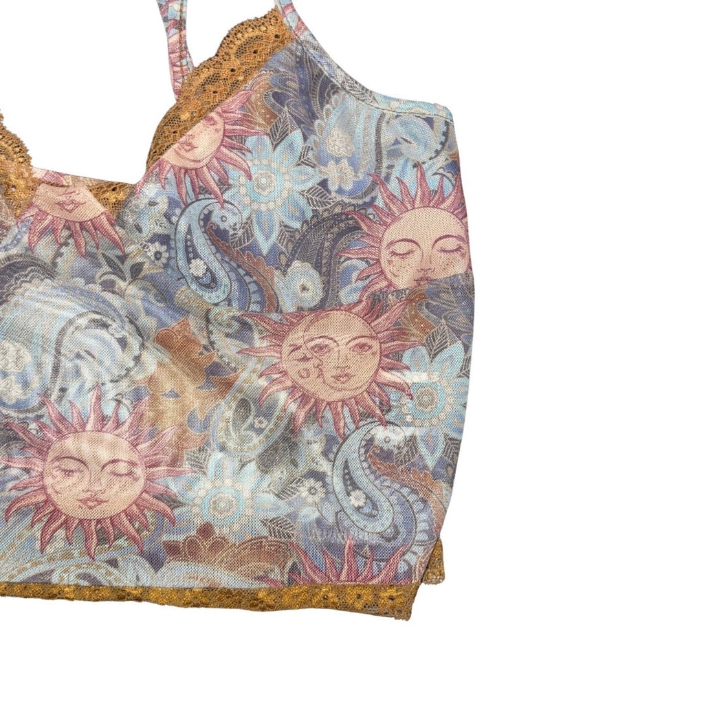 Shein Two Piece  Sun and Paisley Lace Mesh Top & Skirt Size Large BOHO festival