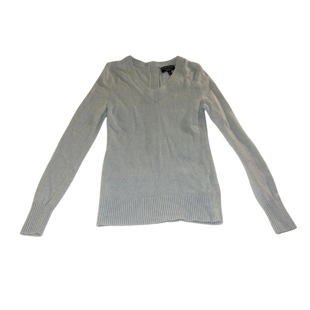Banana Republic Sky Blue Fine Italian Yarn V-neck Sweater Back Buttons Blend Size XS