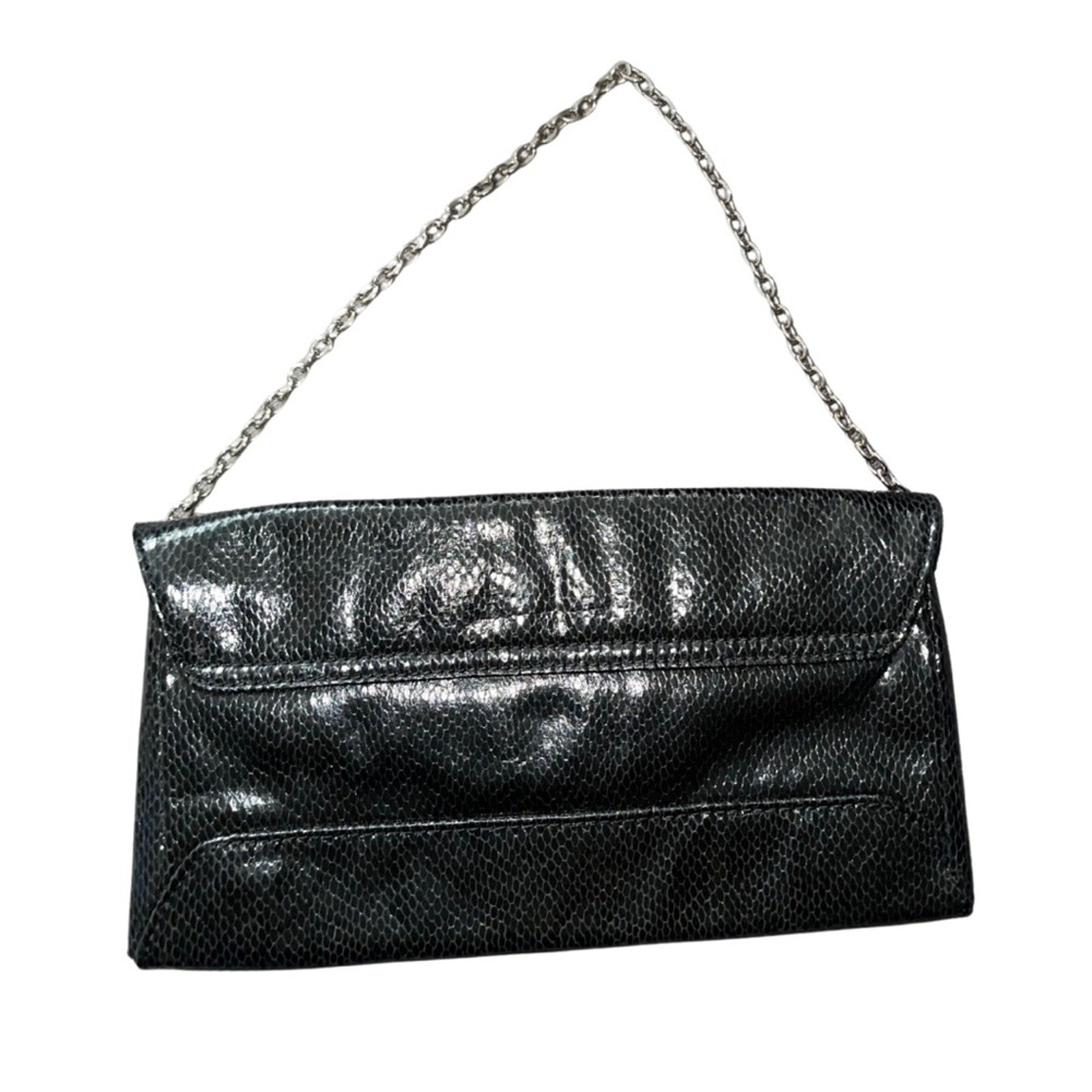 Vintage Ann Taylor Black Faux Leather Clutch purse Chain strap Envelope Fold
