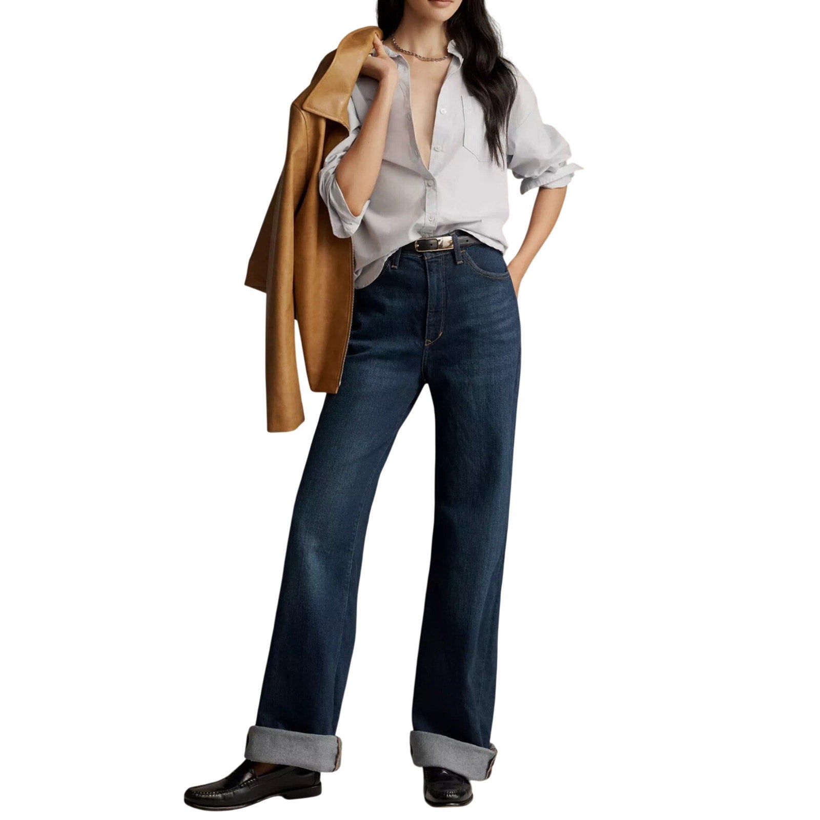 Pilcro The Austin High Rise Cuffed Wide Leg Jeans Denim Size 32 Five Pocket NWT