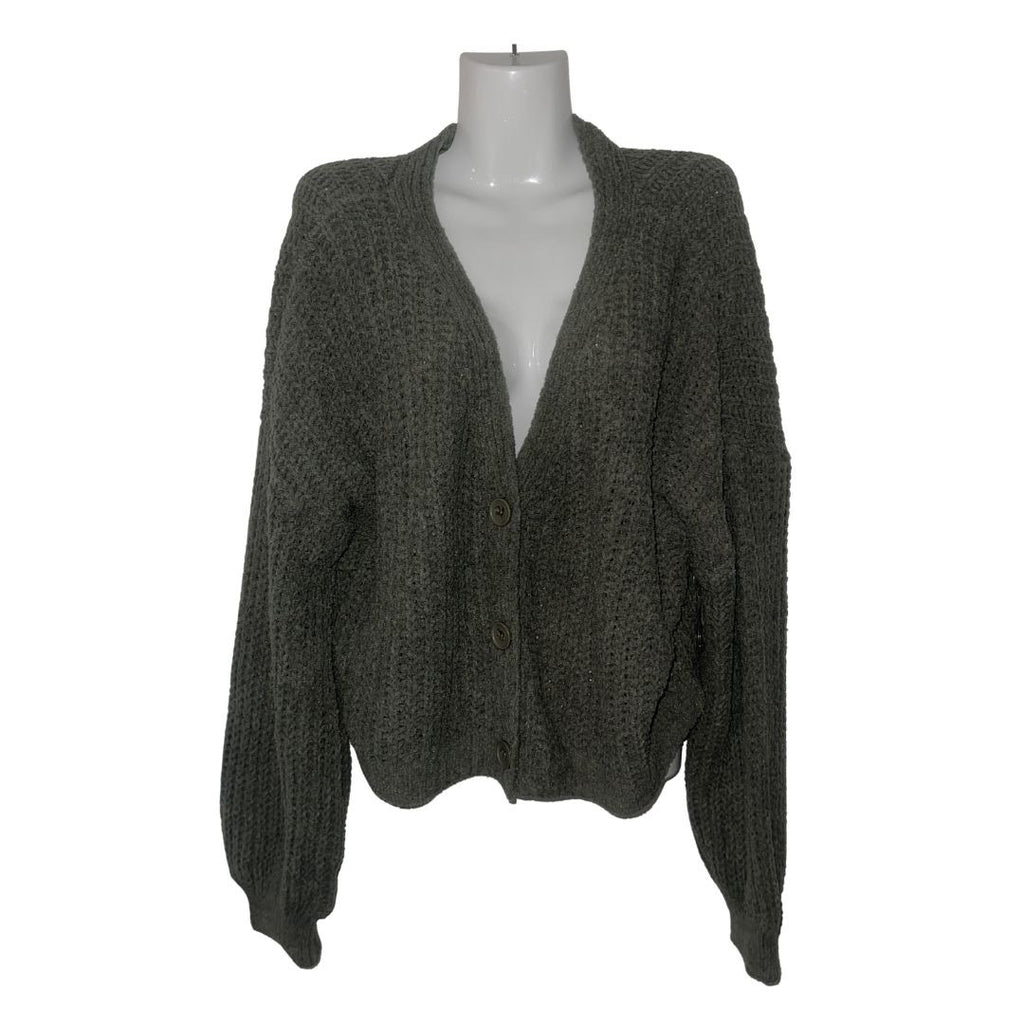 Love Ellie Audrey Cropped Button Front Chunky Knit Cardigan Olive XXL Cozy NWT