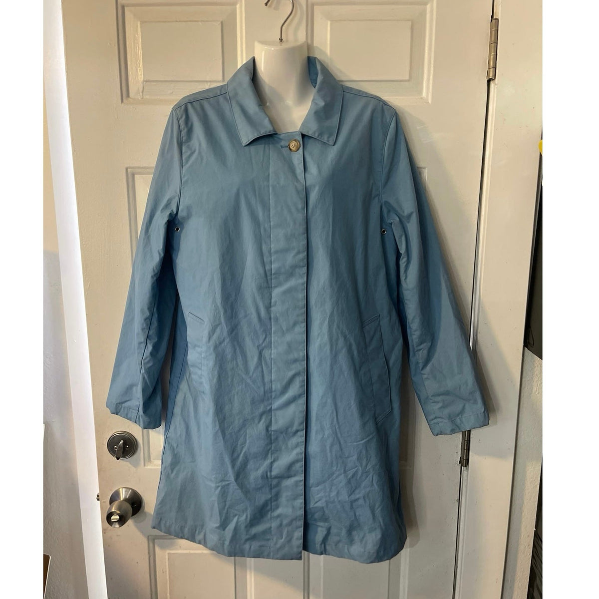 GAP Blue Classic Mid Length Trench Coat SZ L with Bucket Hat VTG Y2K Minimalist