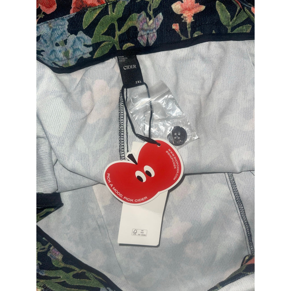 Cider Lightweight corduroy floral pocket wide leg jumpsuit overalls curve & plus