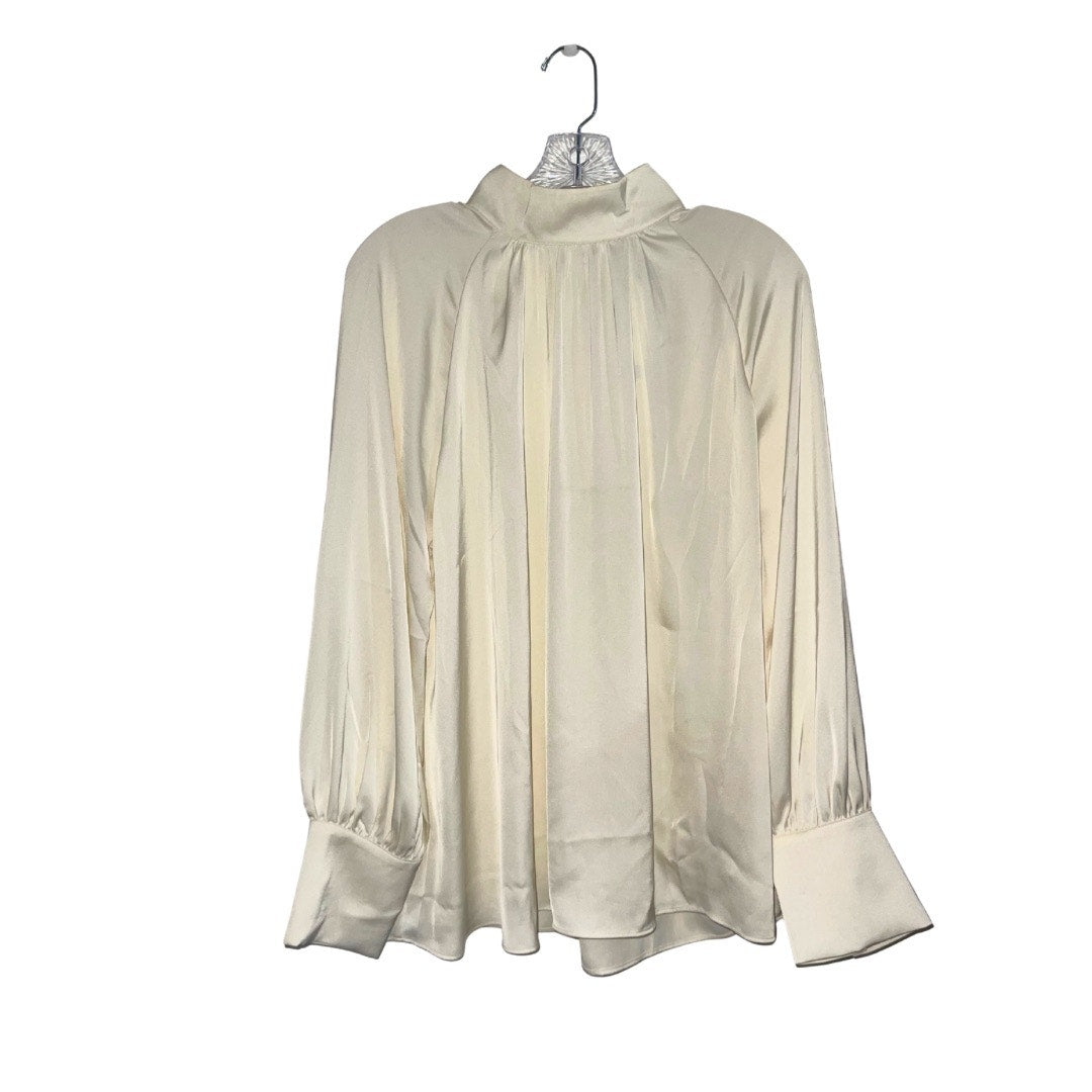 H&M Draped Ivory Blouse Stand Collar Long Raglan Balloon Sleeves Size Medium NWT